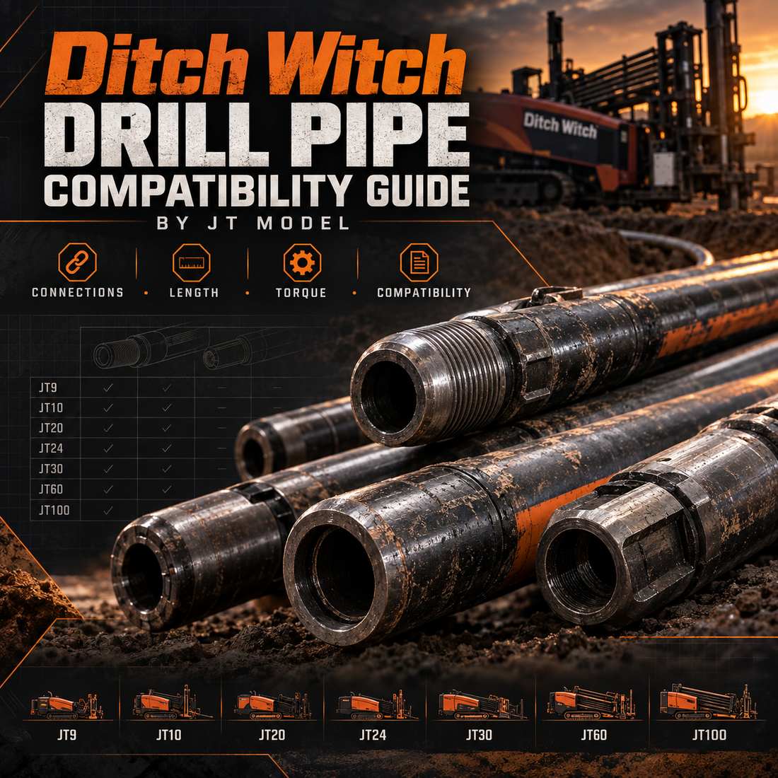 Ditch Witch Drill Pipe Compatibility Guide by JT Model